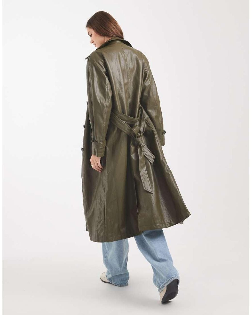 ASOS Green Leather Look Trench Coat
