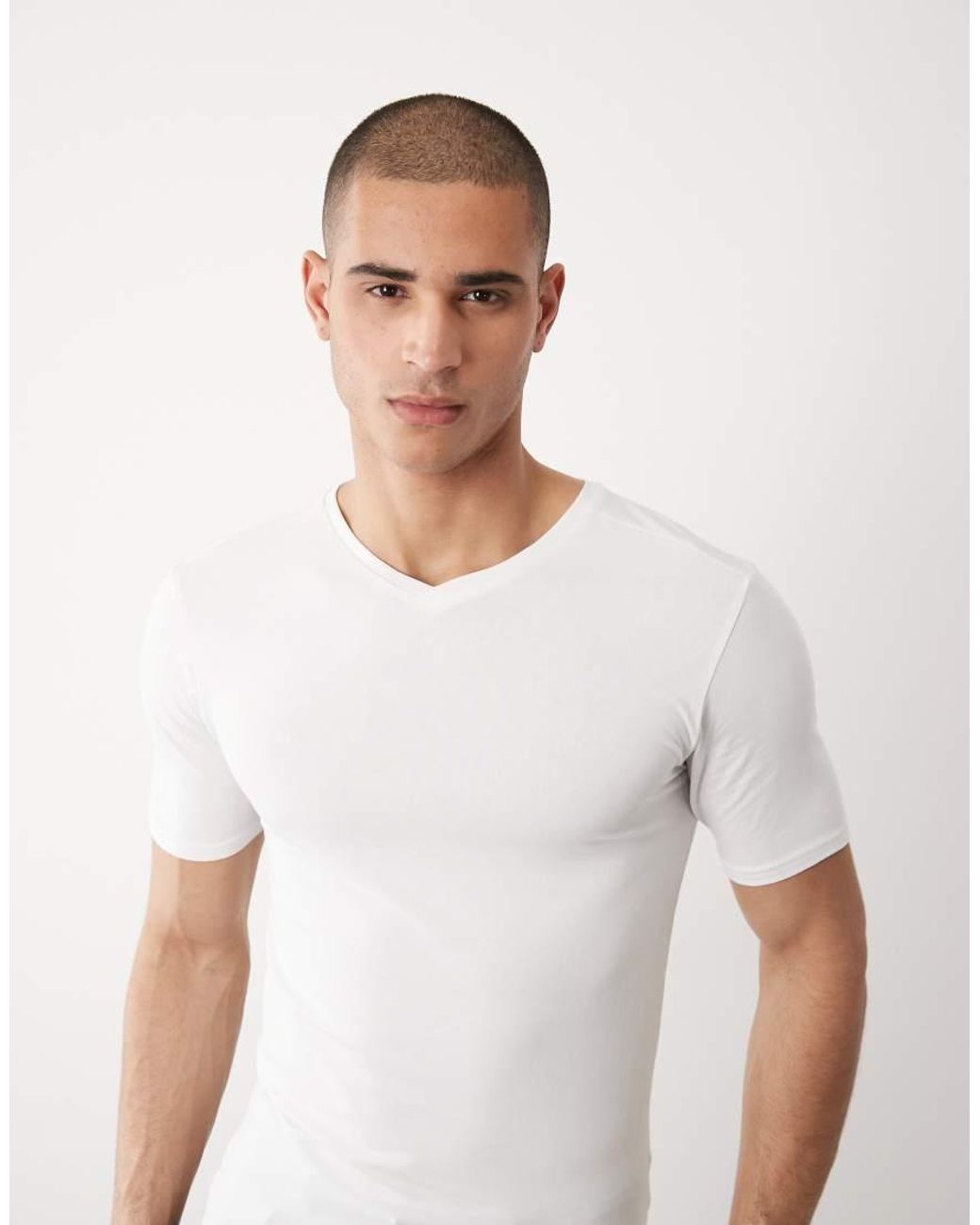 River Island White V Neck Muscle Fit T-shirt for men