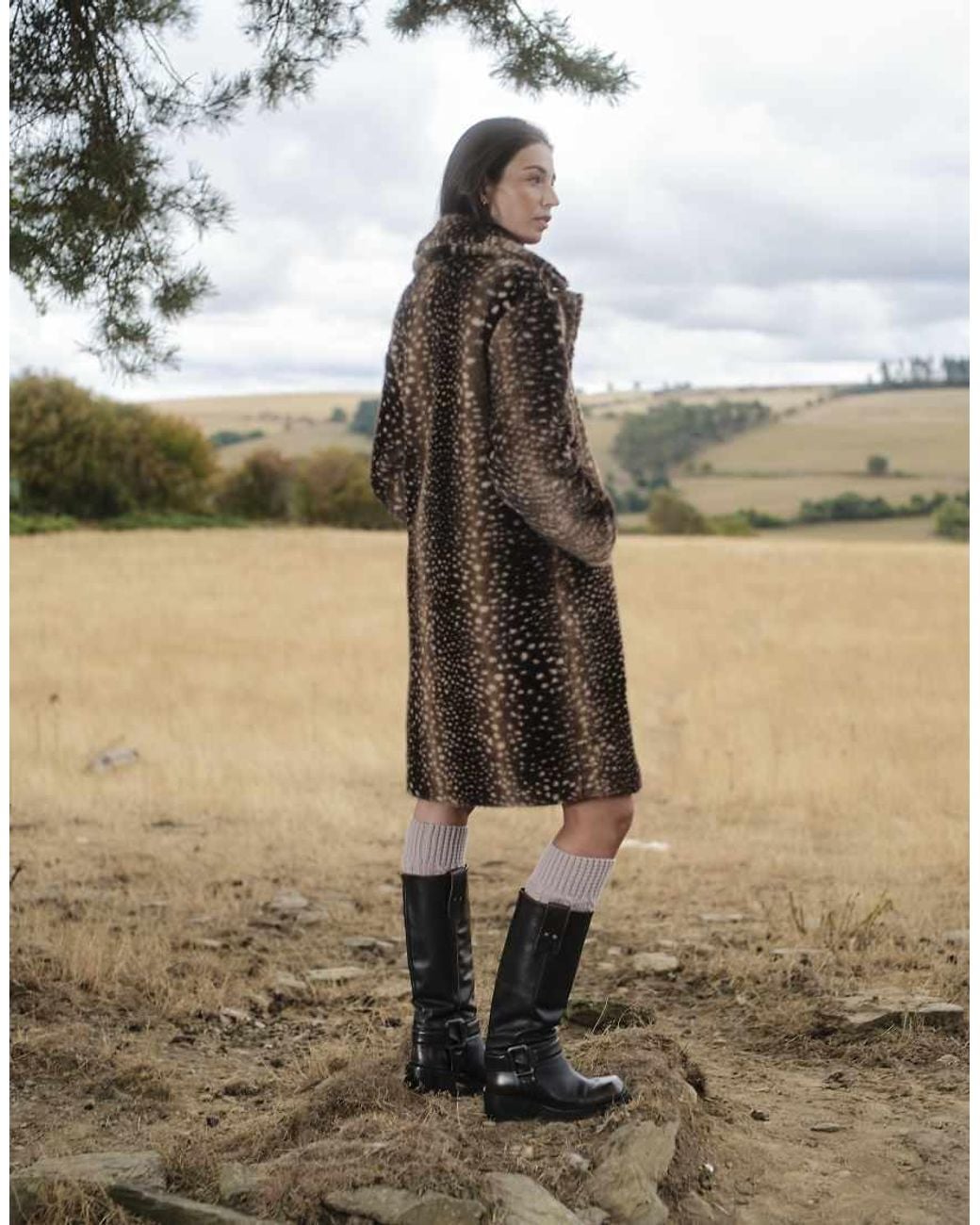 Daisy Street Brown Midi Lengtth Faux Fur Coat