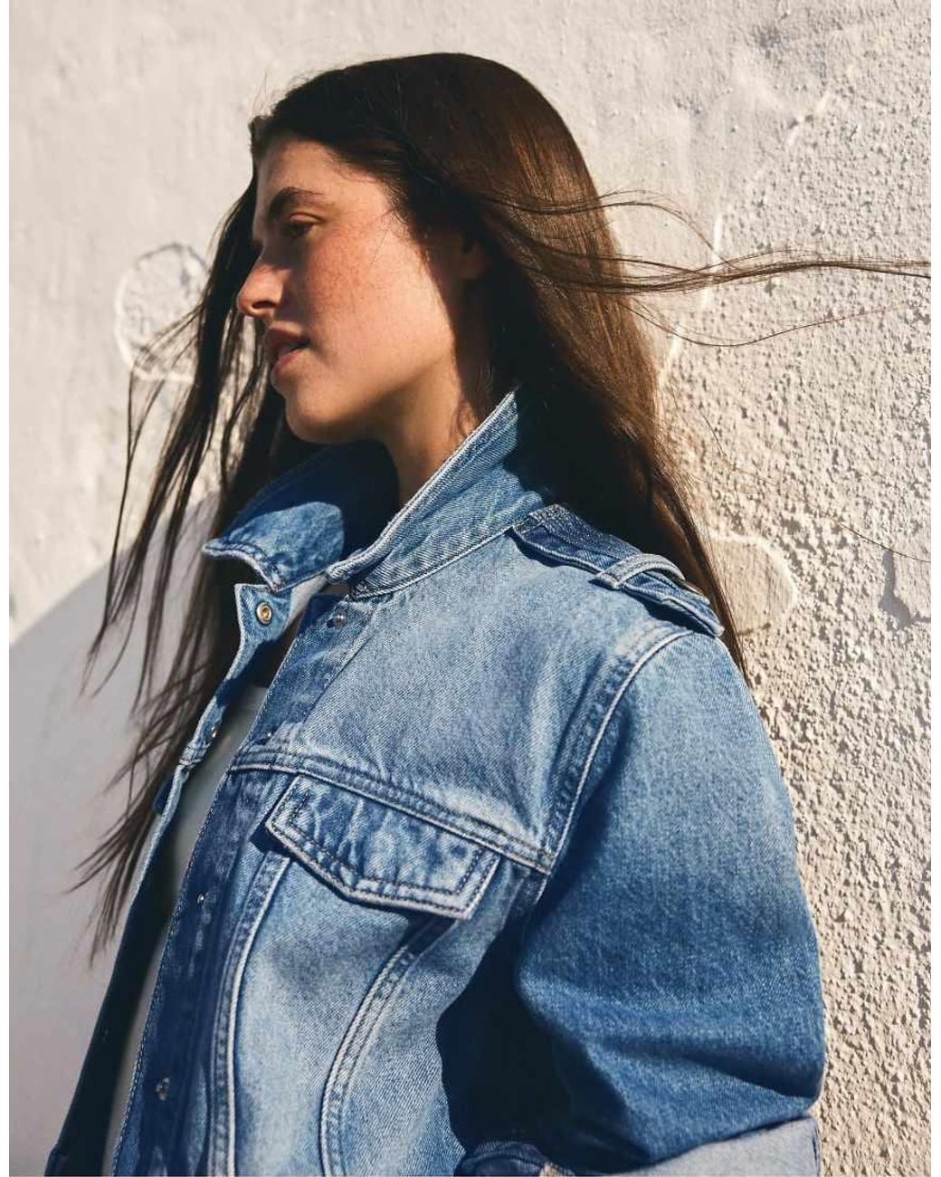 Bershka Blue Cropped Denim Jacket