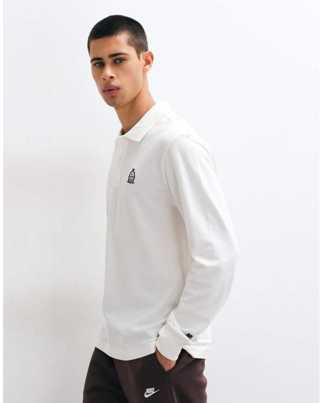 Nike White Club Long Sleeve Polo for men