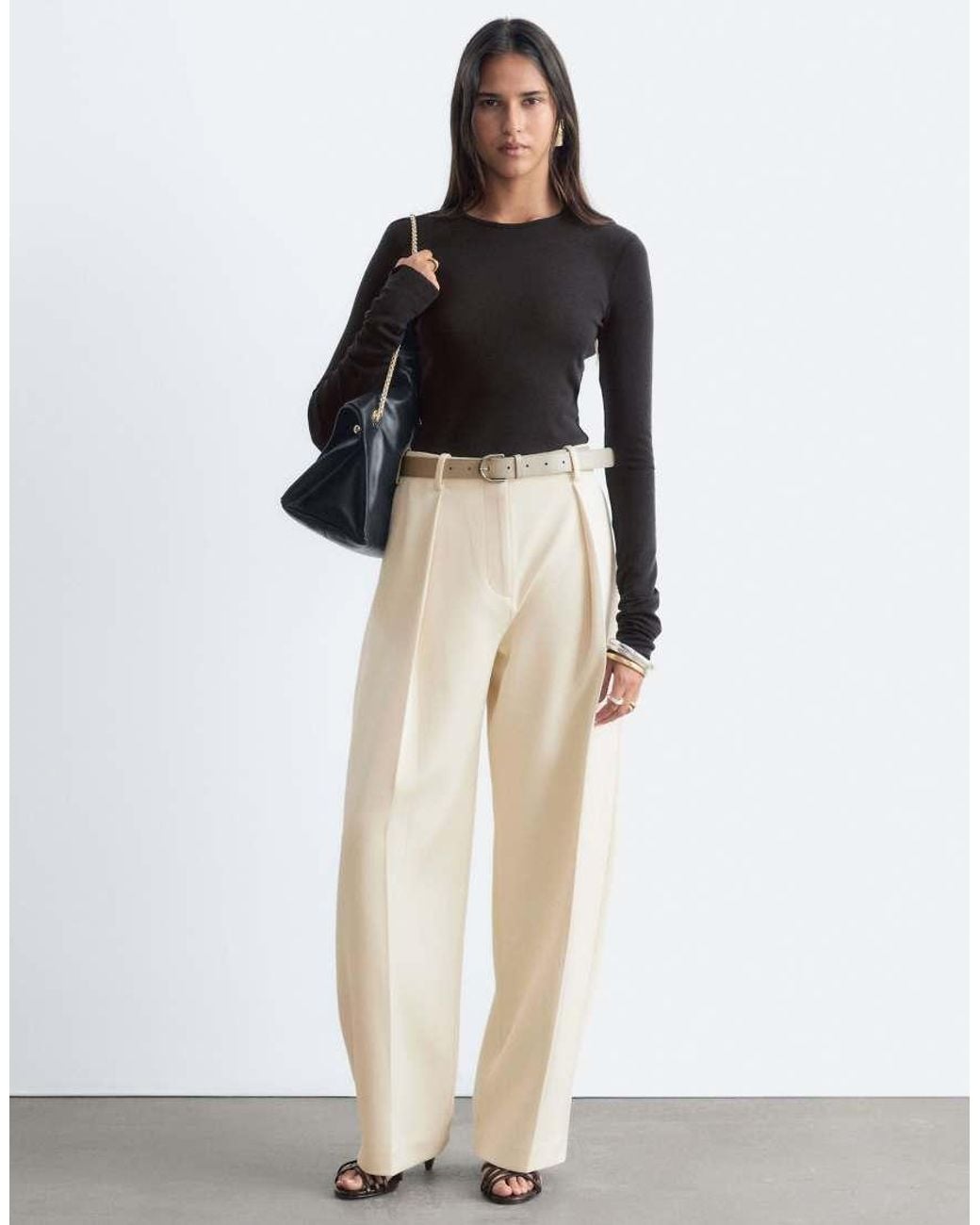 & Other Stories Brown Wool Blend Crew Neck Long Sleeve Top