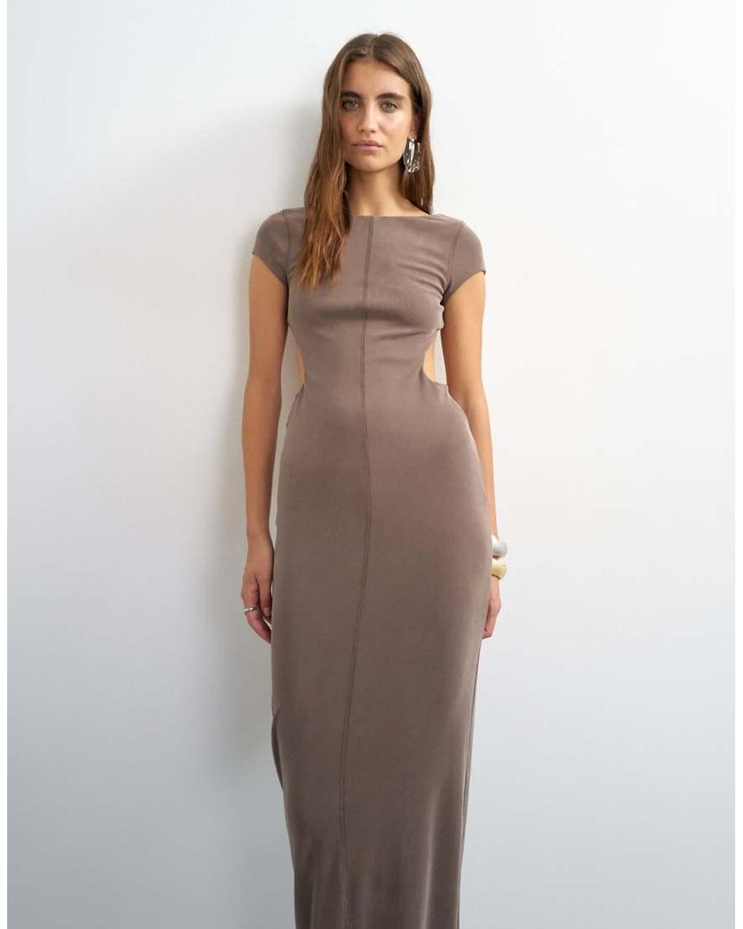 TOPSHOP Green Double Layer Cupro Cut Out Maxi Dress