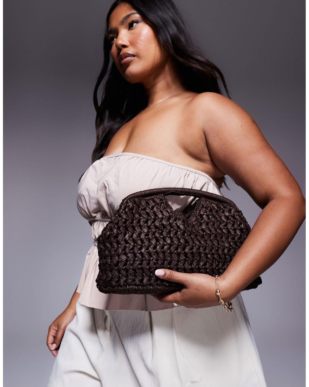 Mango Large Raffia Clutch Bag in Black | Lyst