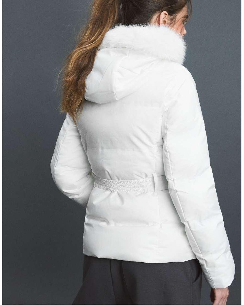 Stradivarius Blue Padded Jacket With Belt And Hood