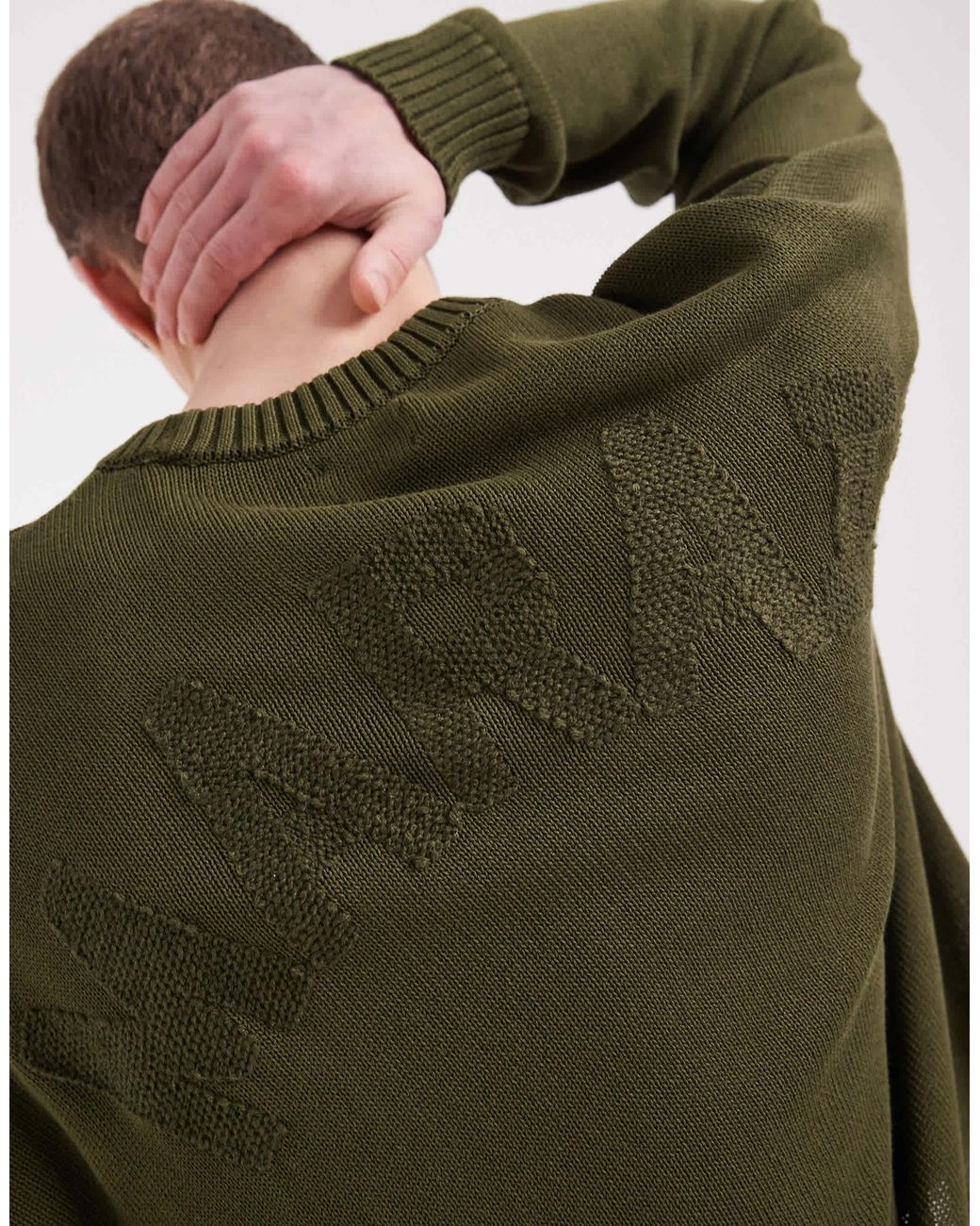 ASOS Green Oversized Knitted Crew Neck Jumper With Marais Back Embroidery for men