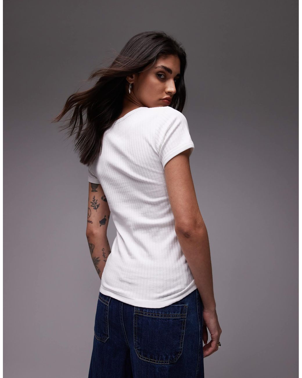 TOPSHOP White Wide Rib Tee