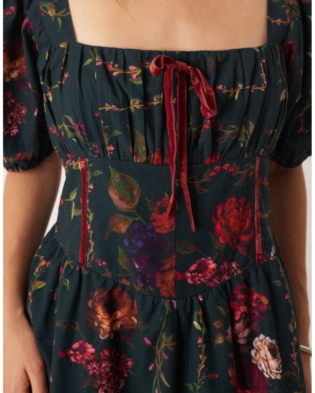 Hope & Ivy Black Puff Sleeve Corset Detail Midaxi Dress