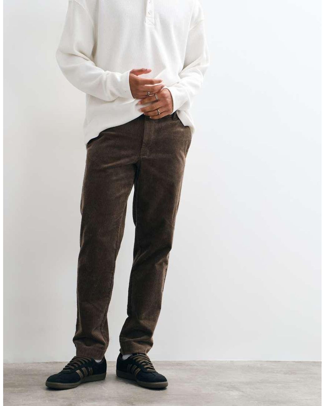 SELECTED White Tapered Cord Pants for men