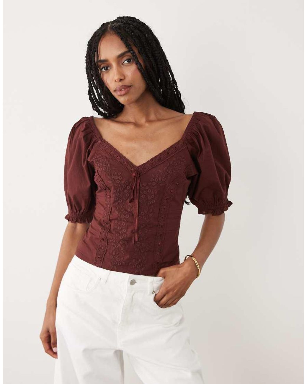 Miss Selfridge Embroidered Milkmaid Top