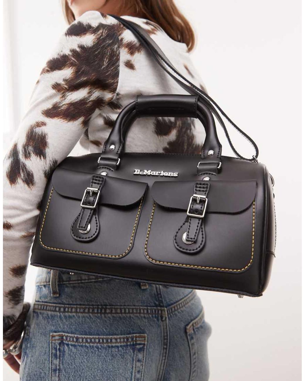 Borsa Nera Con Manico Superiore E Cuciture A Contrasto di Dr. Martens in Gray