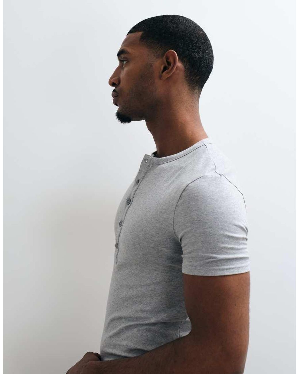 ASOS Gray Muscle Fit Long Sleeve Henley T-Shirt for men