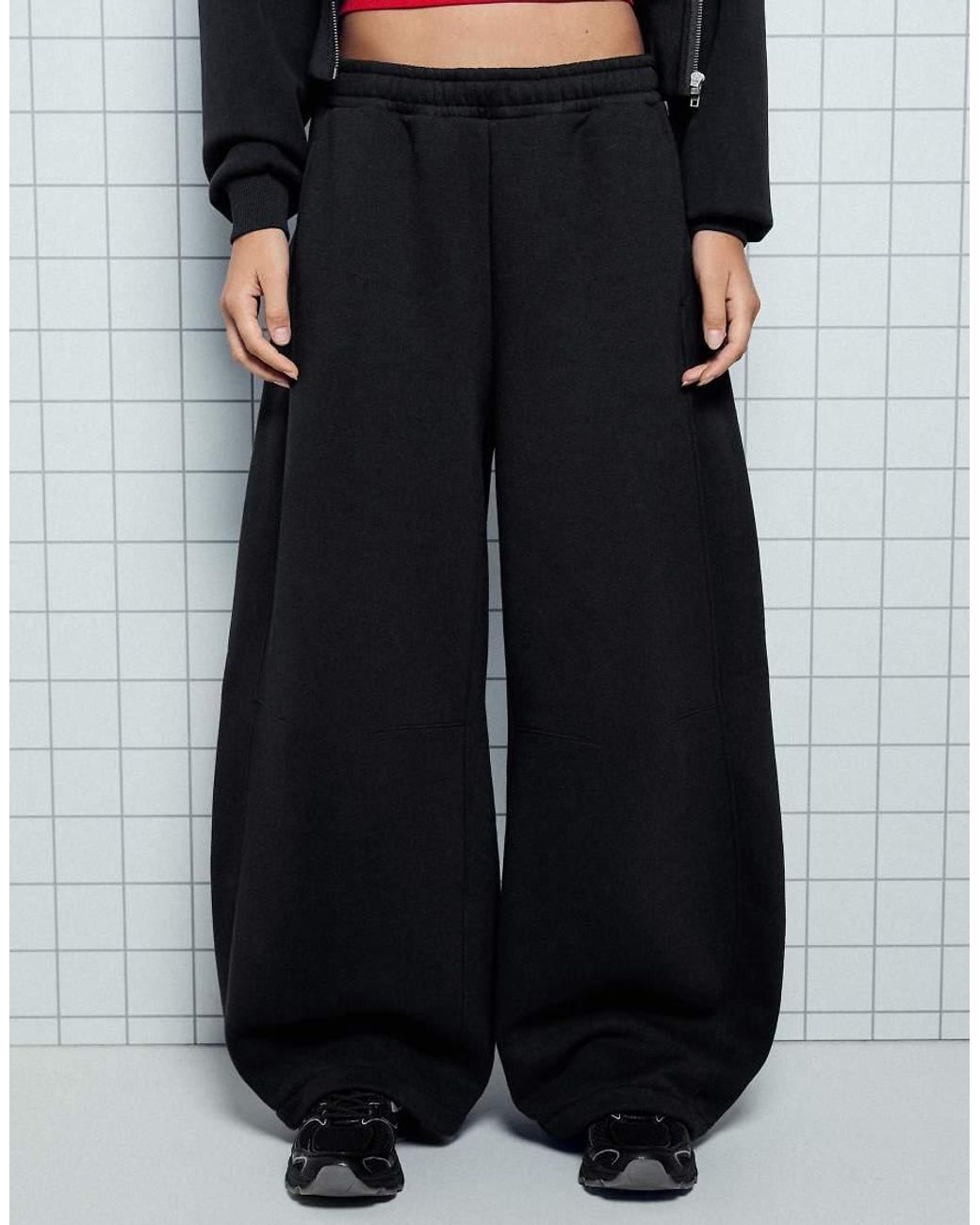 Bershka Black Plush Parachute Trousers