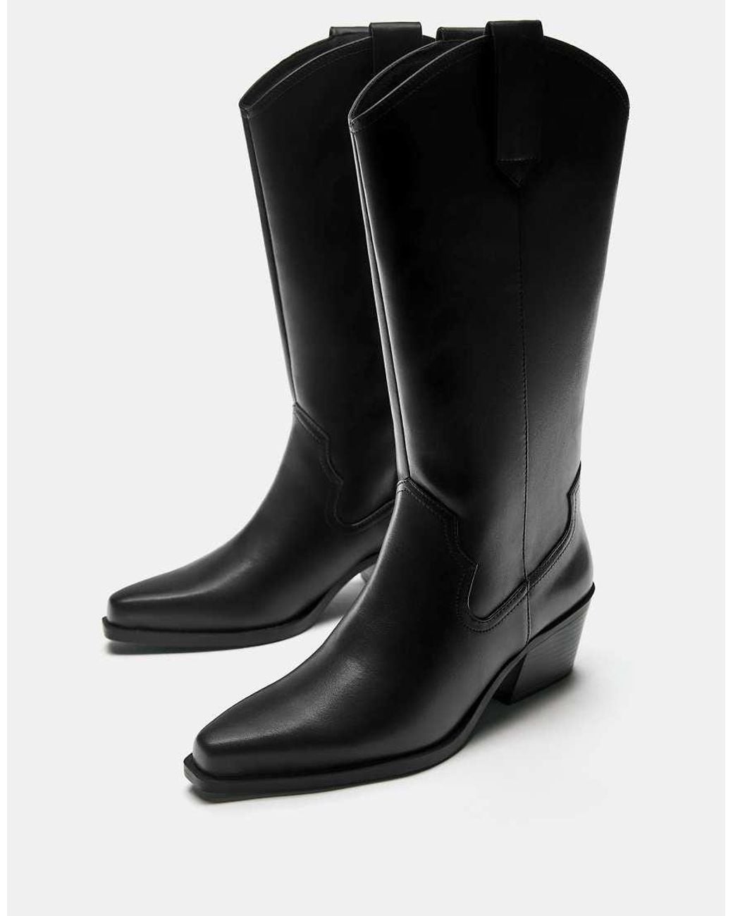 Pull&Bear Black Cowboy Boots