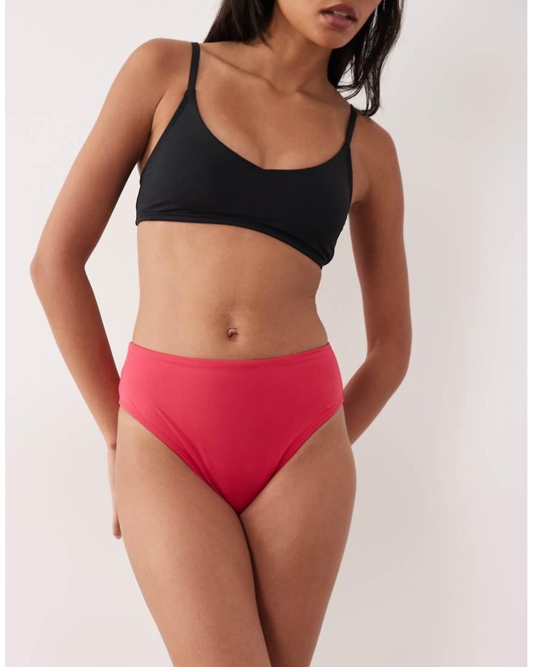 Speedo Red Solid Cheeky High Waist Bikini Bottom