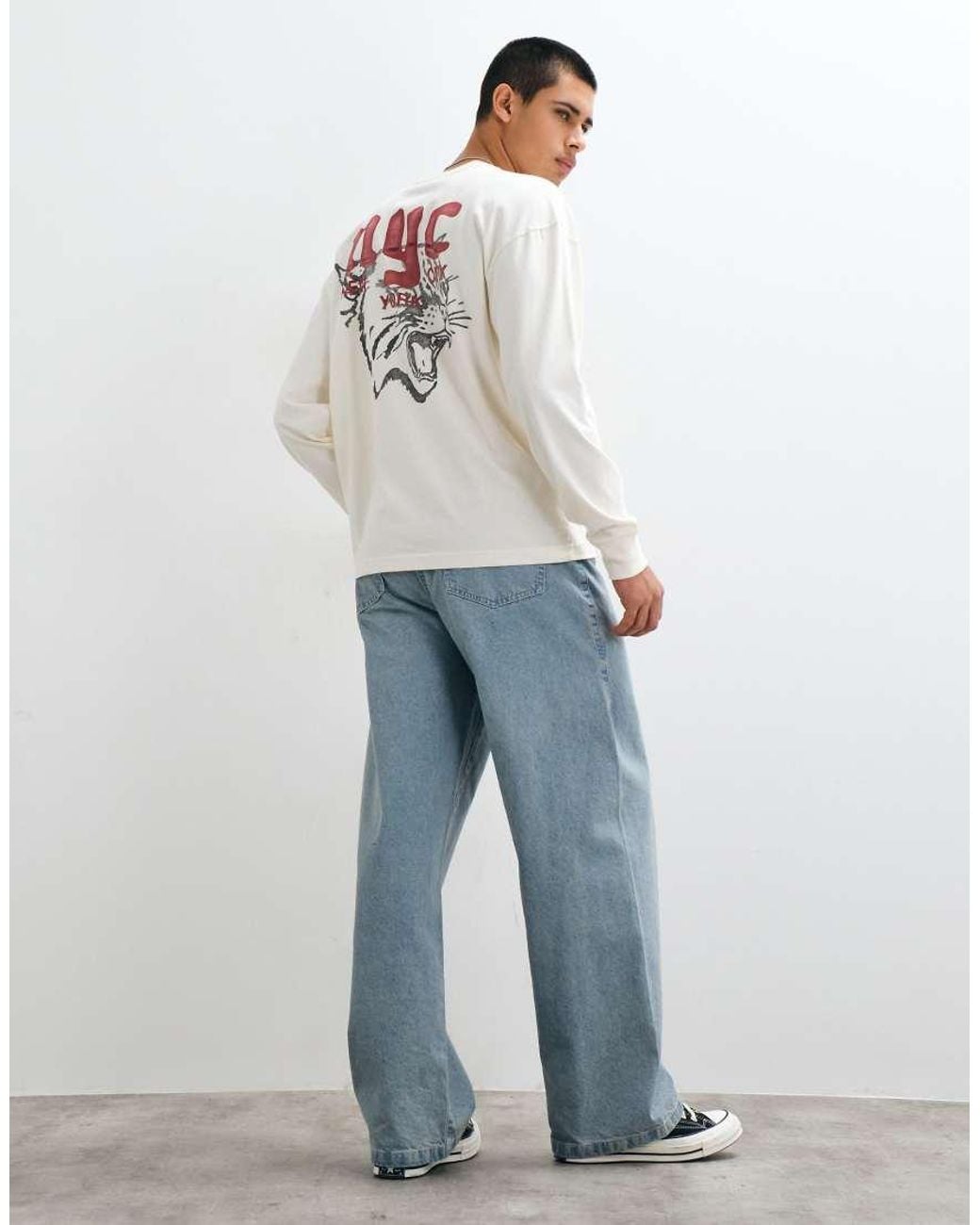 Hollister White Grunge Nyc Back Graphic Long Sleeve T-shirt for men
