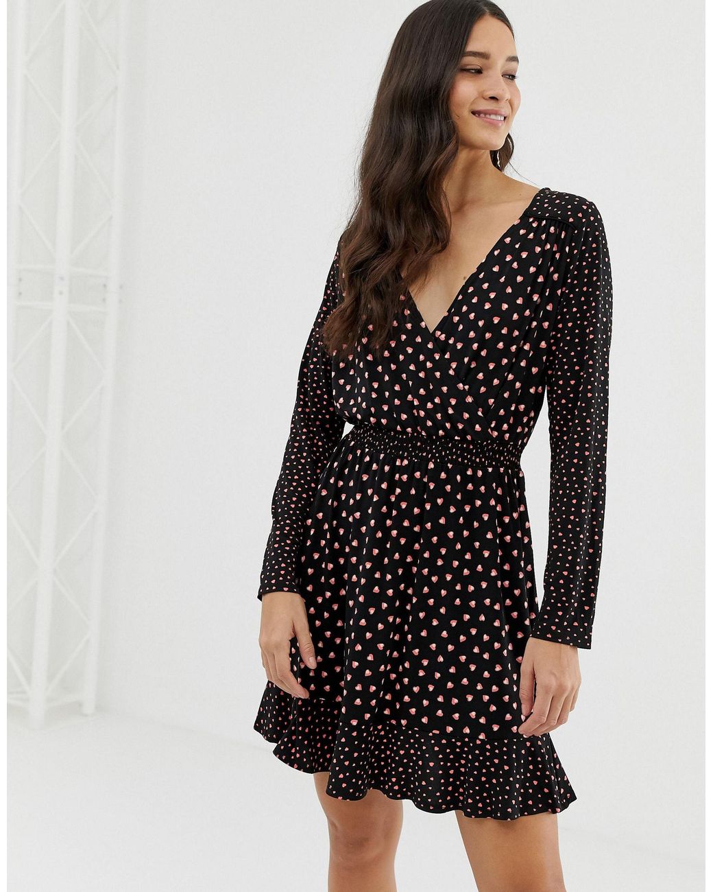 oasis denim frill wrap dress