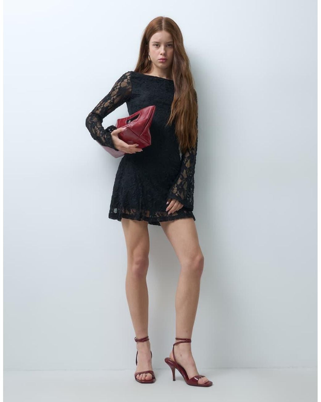 Only Petite Black Lace Long Sleeve Mini Dress