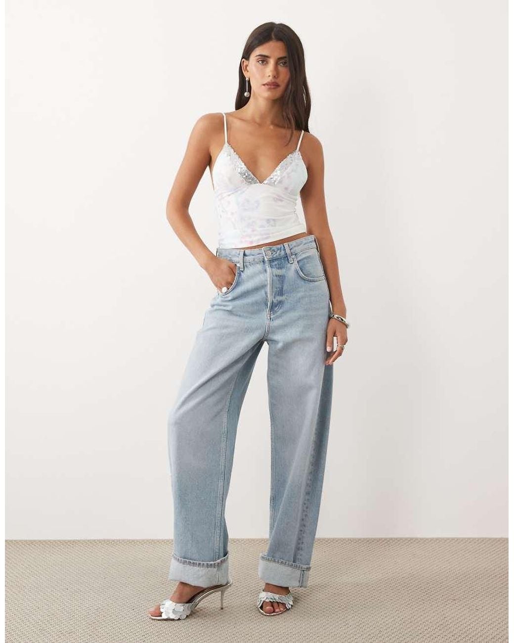 Tiger Mist Blue Fenella Sequin Trim Plunge Cami Top