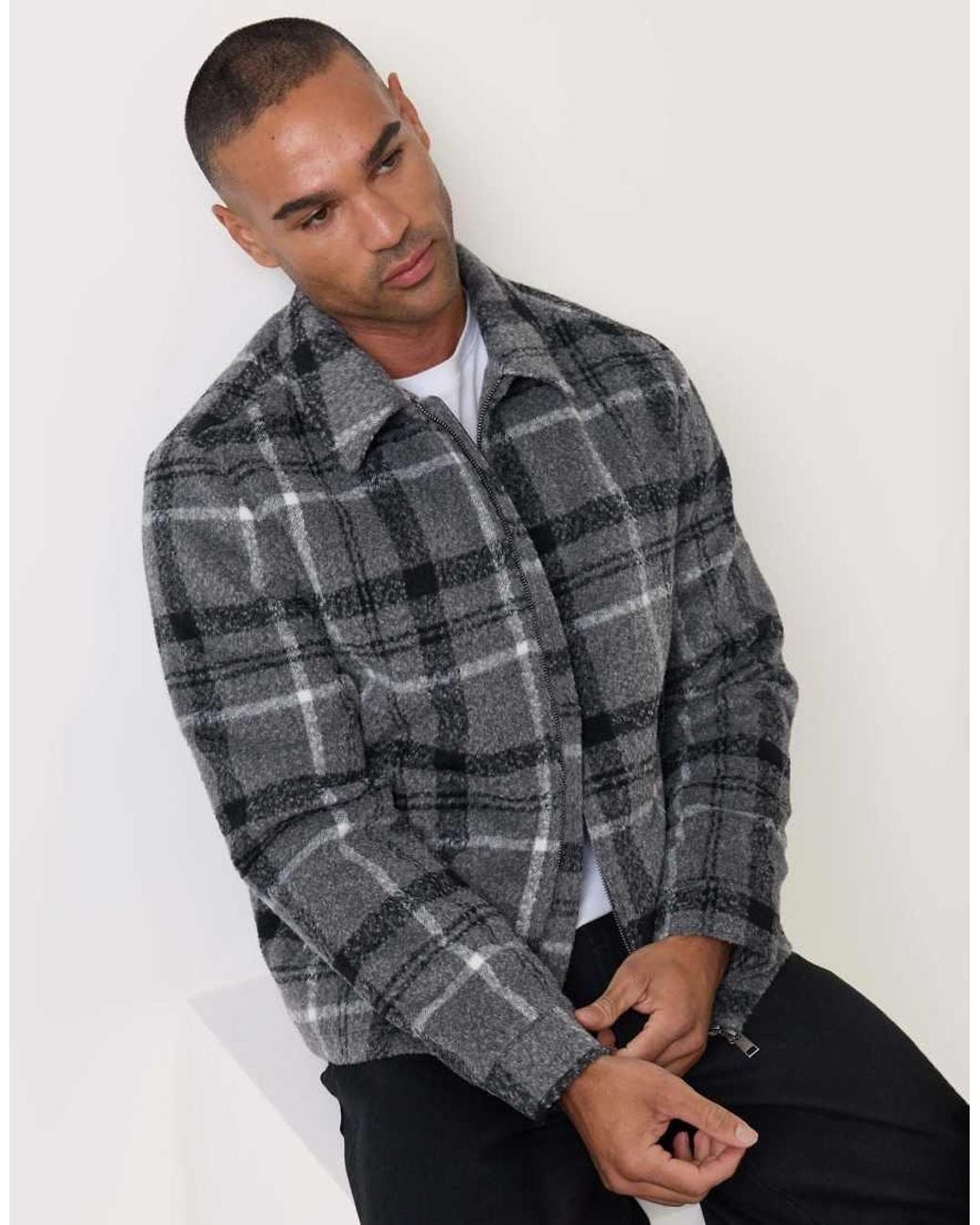 Threadbare Gray Faux Wool Collared Jacket for men