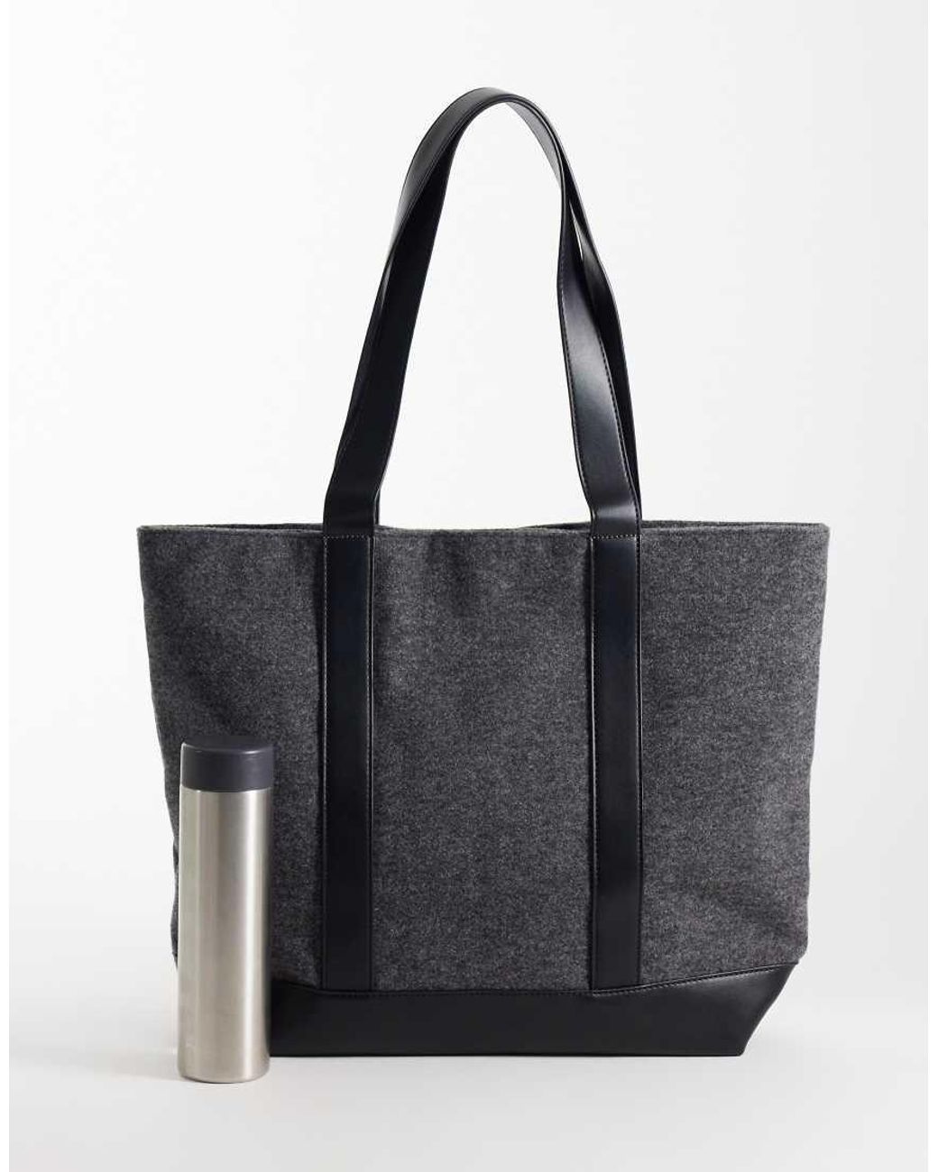 ASOS Black Felt Tote Bag With Faux Leather Straps for men