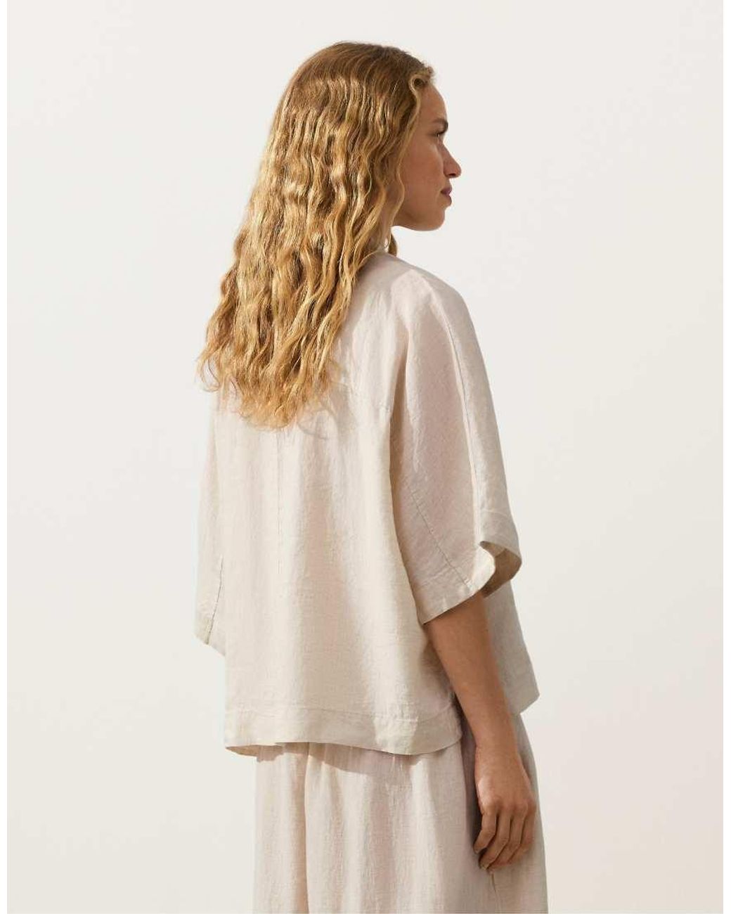 Oysho Natural Oversize 100% Linen Short-sleeved Shirt