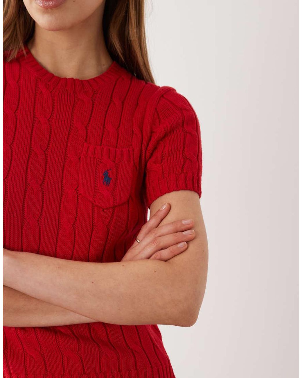 Polo Ralph Lauren Red Icon Logo Cotton Cable Knit Short Sleeved Jumper