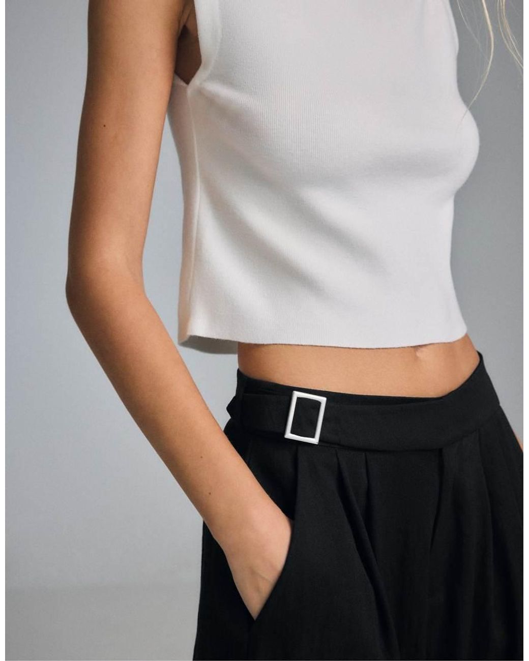 Stradivarius Blue Sarouel Trousers With Buckle