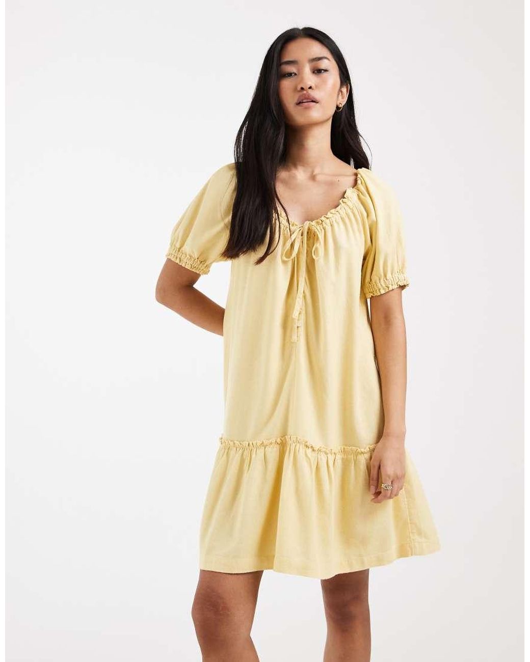 ONLY Natural Linen Blend Dropped Hem Mini Dress
