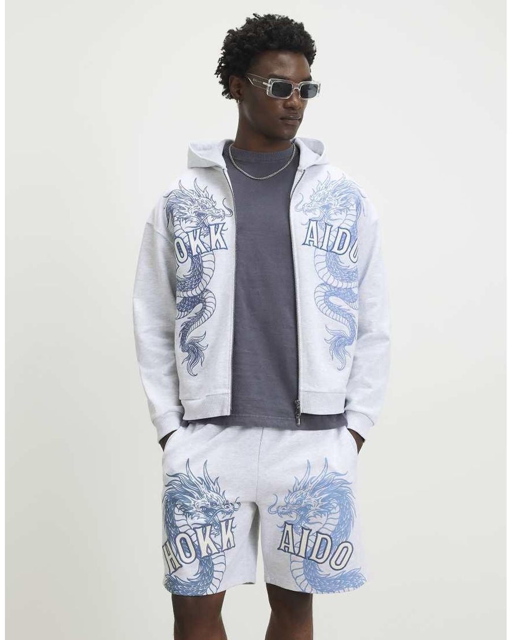 River Island Gray Oversized Fit Hokkaido Hoodie for men