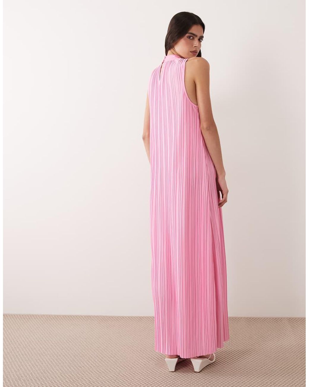 Vila Pink High Neck Plisse Maxi Dress