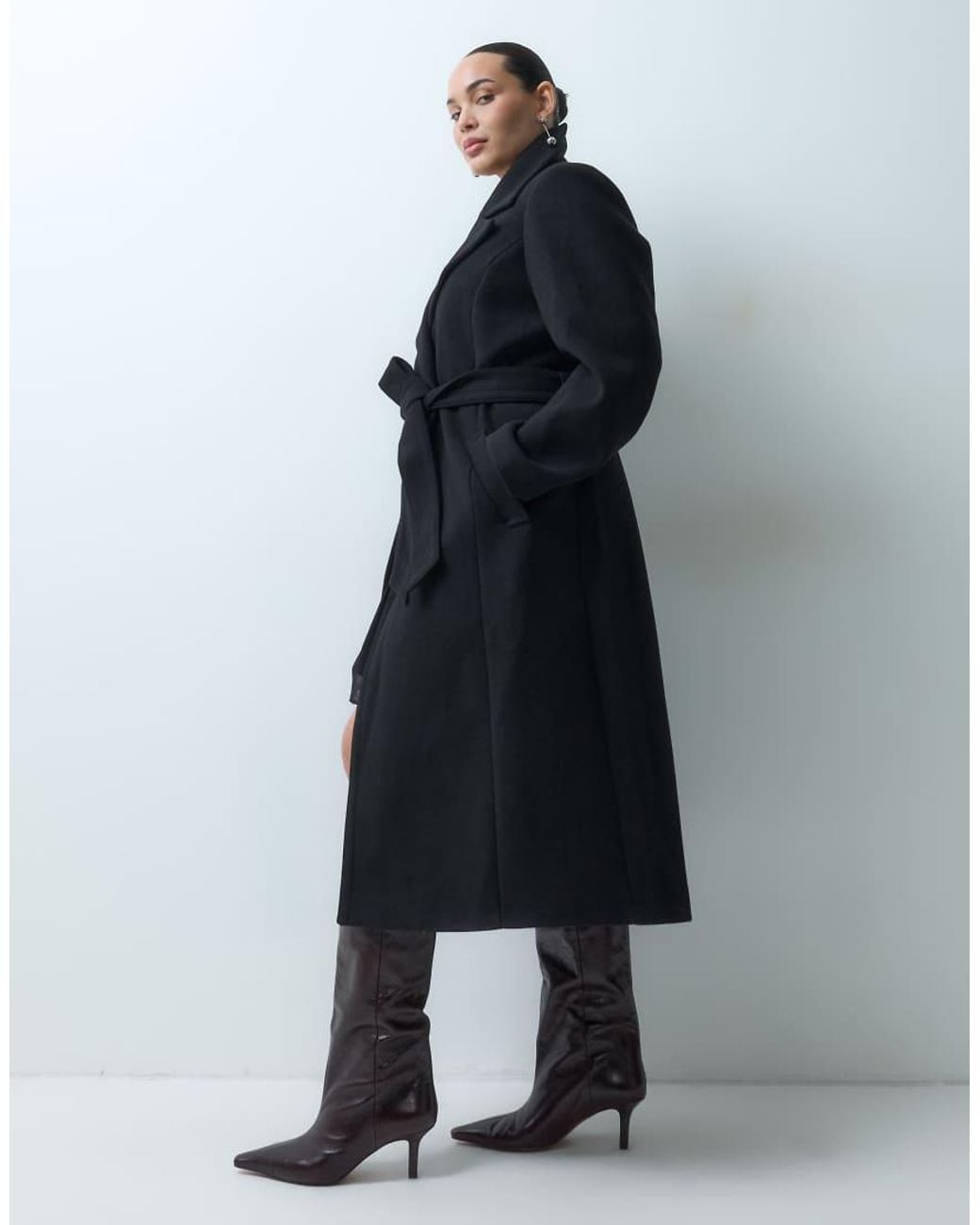 Forever New Black Wool Feel Belted Structured Coat