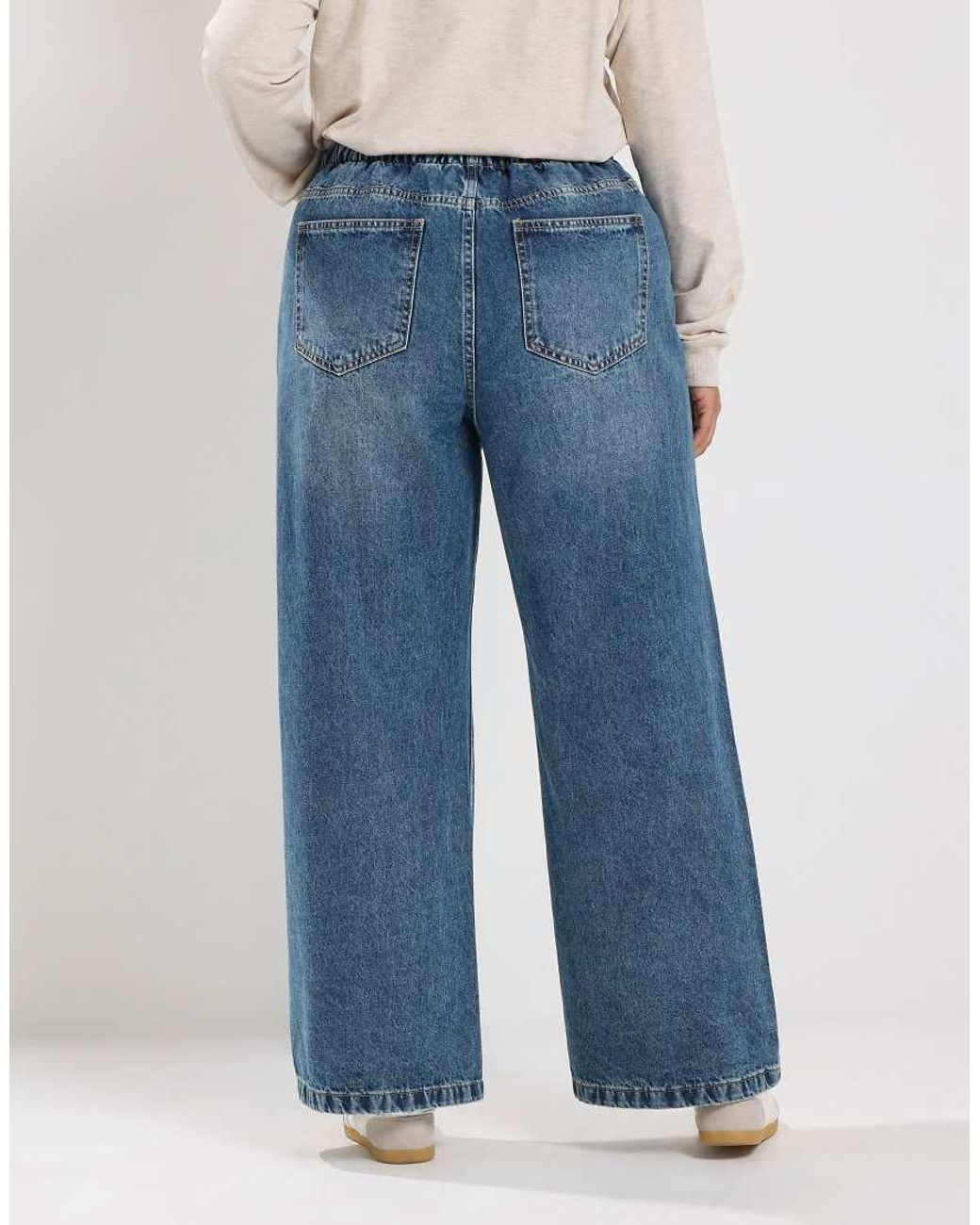 Yours Clothing Blue Tie Waist Wide Leg Jeans
