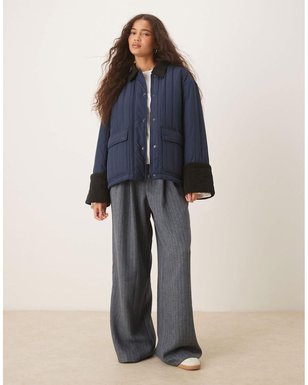 Aware Blue Quilted Barn Jacket With Contrast Trims