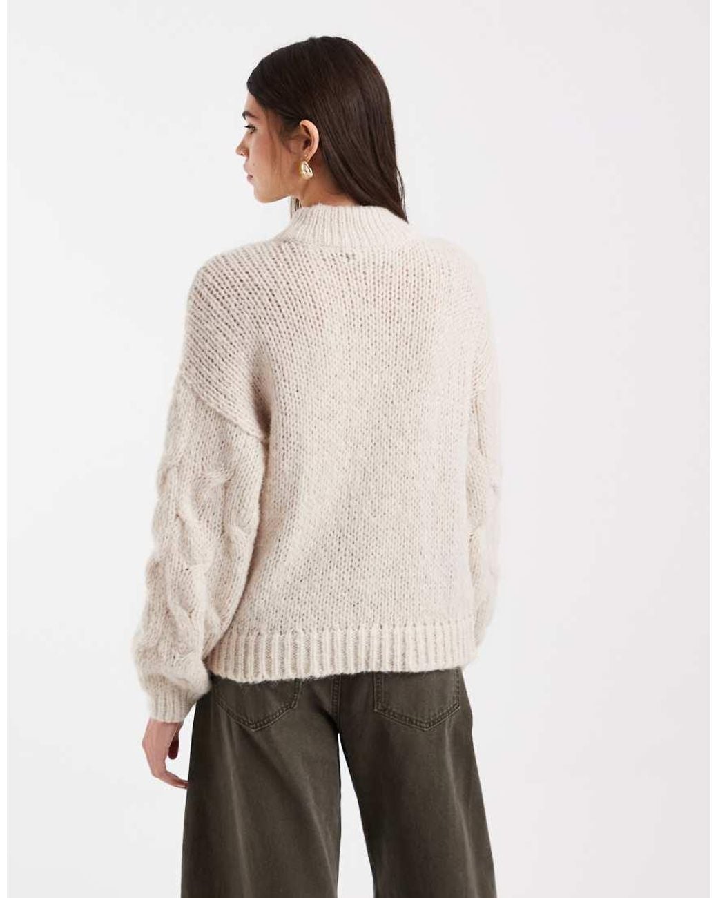 Vero Moda Natural Oversized High Neck Fluffy Cable Knit Jumper