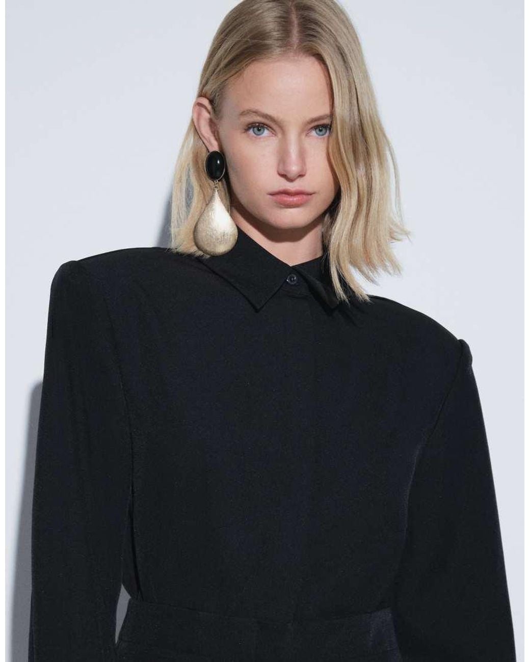 Noughts & Kisses Black Alani Satin Tailored Shoulder Pad Detail Playsuit