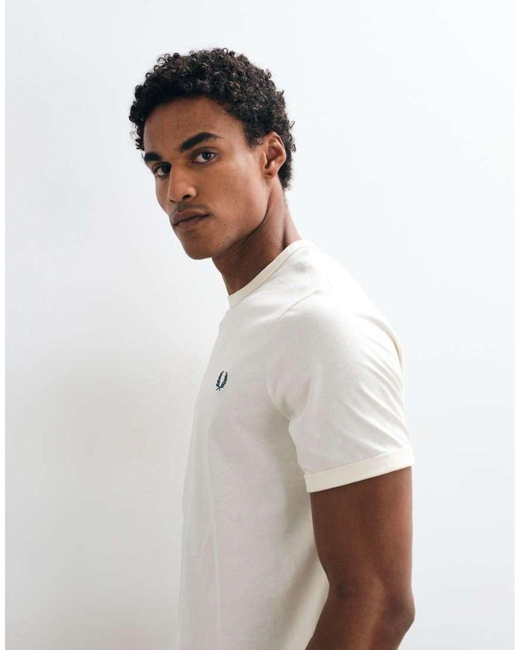 Fred Perry White Short Sleeve Logo Ringer T-Shirt for men