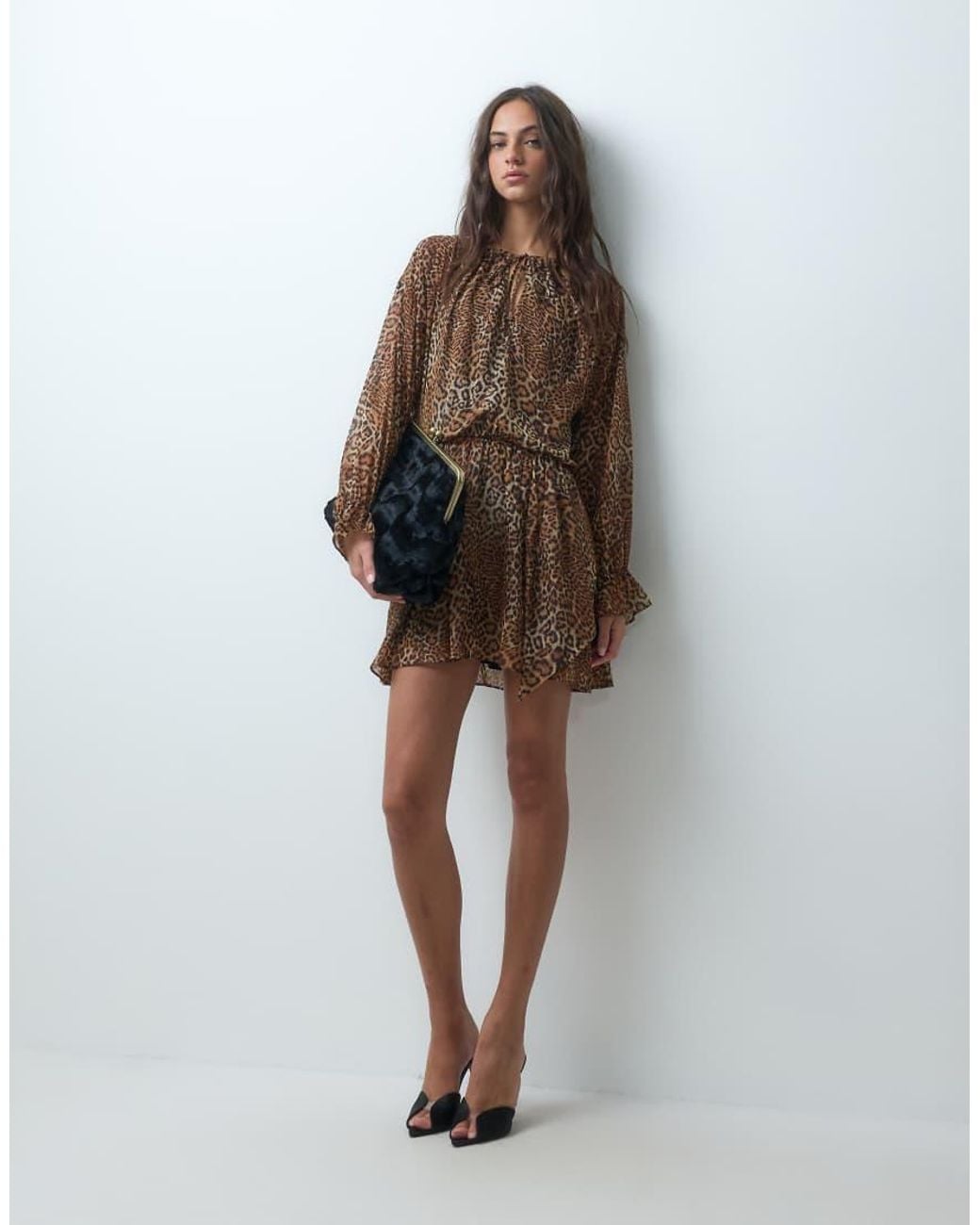 New Look Brown Chiffon Tie Detail Mini Dress