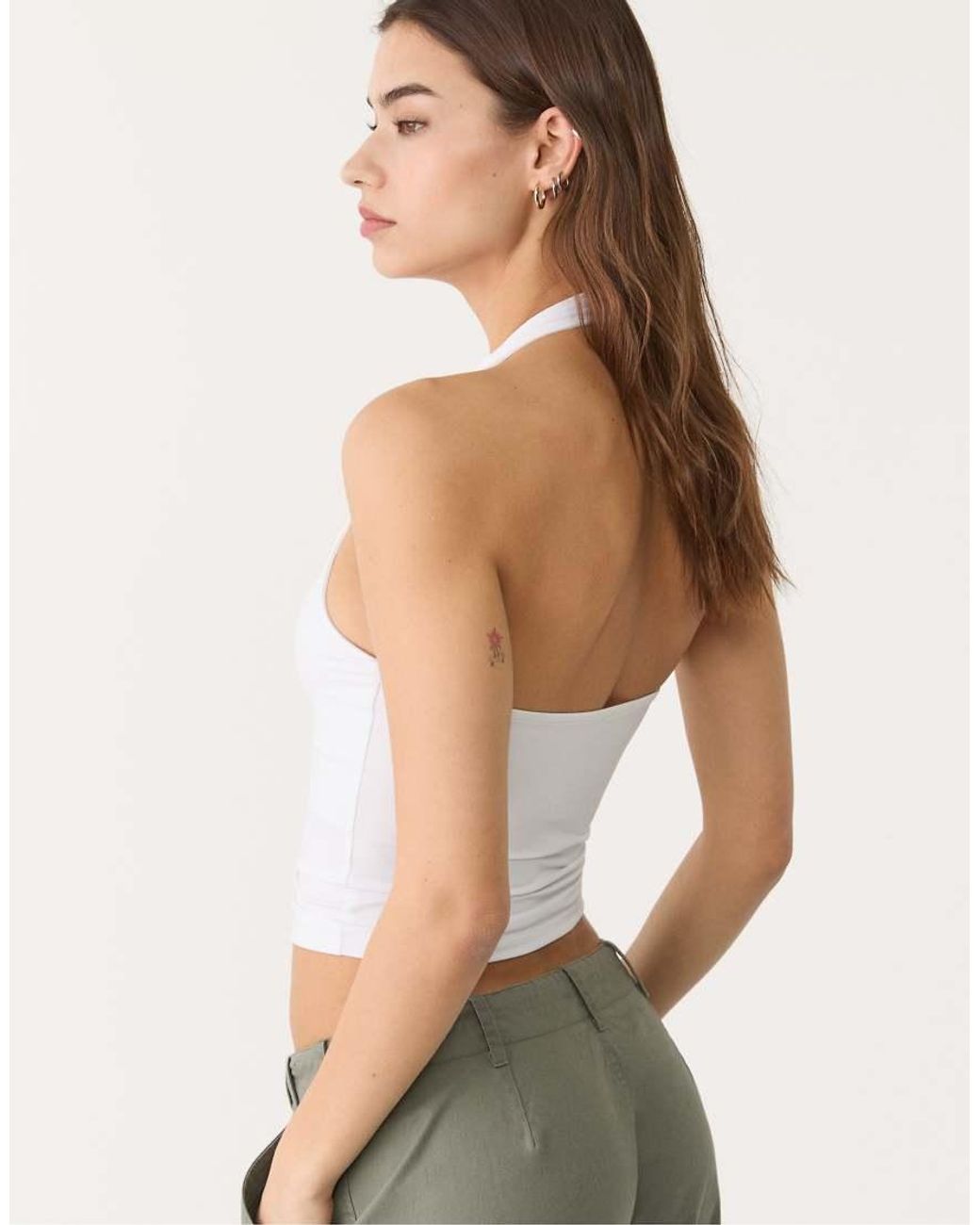Stradivarius White Racer Neck Top