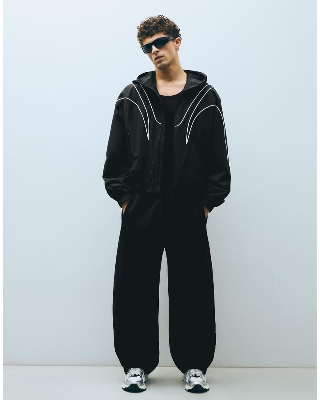 Bershka Black Lightweight Technical Hooded Jacket for men