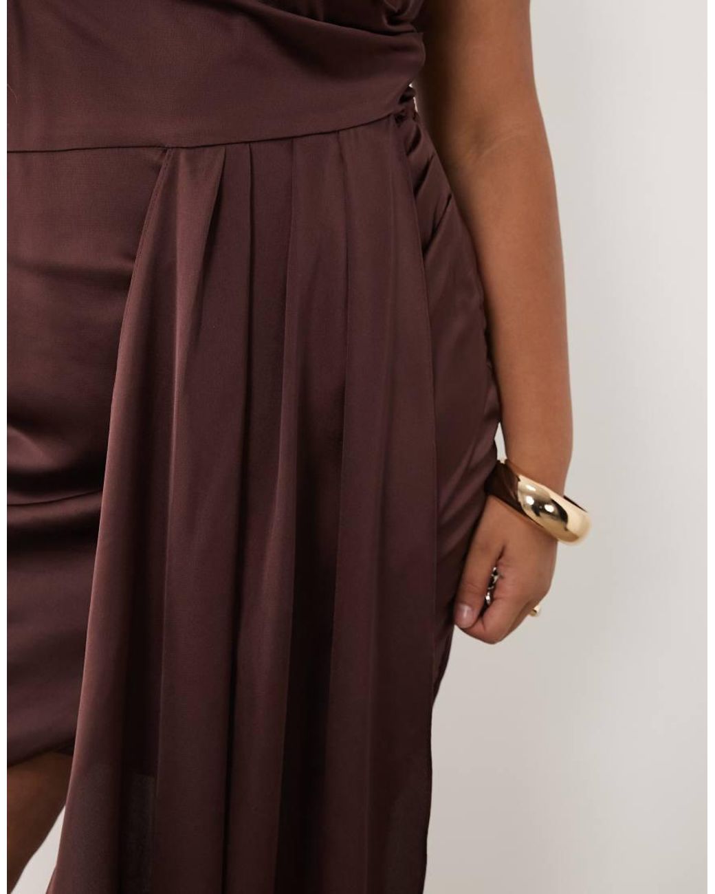 Tfnc Plus Red Satin One Shoulder Drape Detail Mini Dress