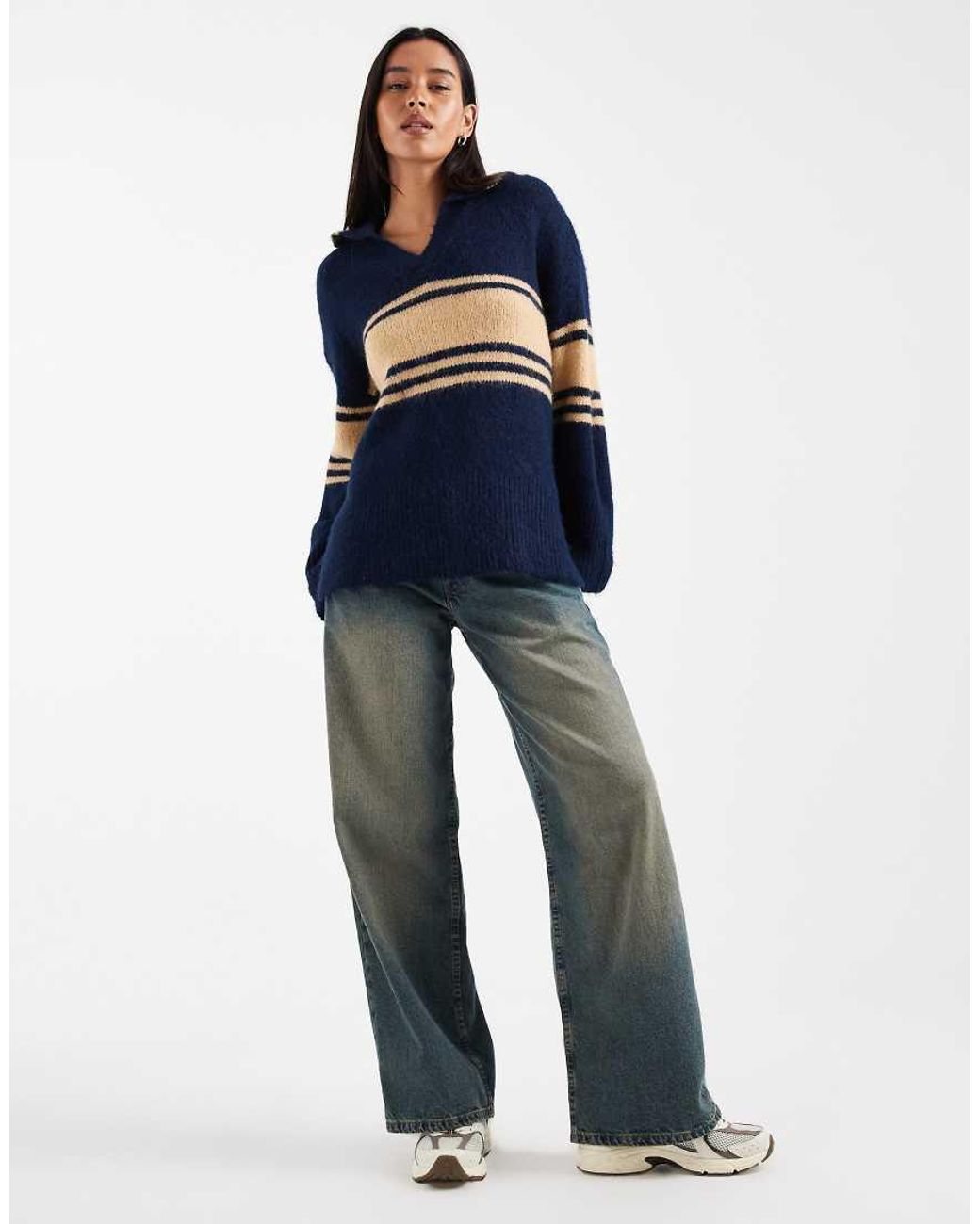 ONLY Blue Split Neck Knitted Polo