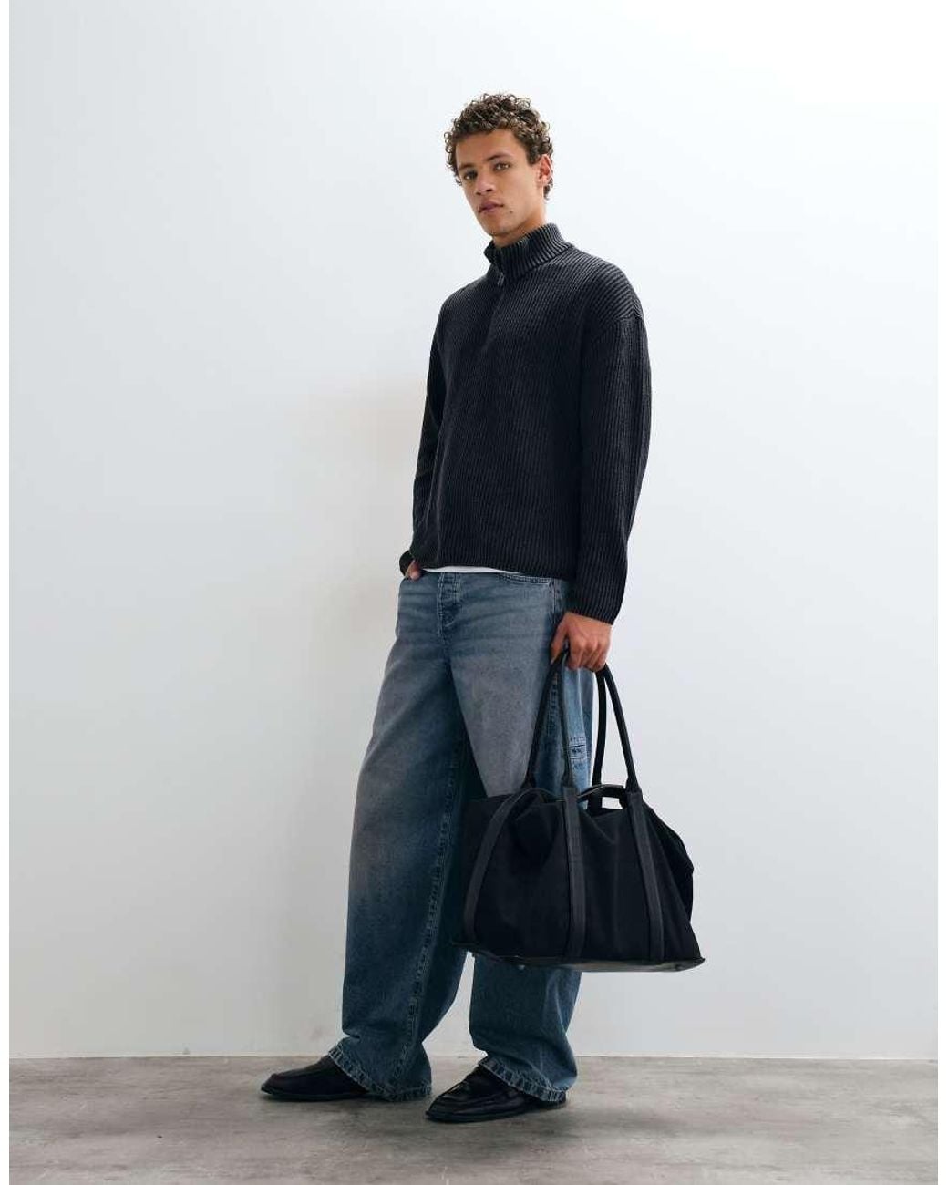 Hollister Blue Knitted 1/4 Zip Ribbed Jumper for men