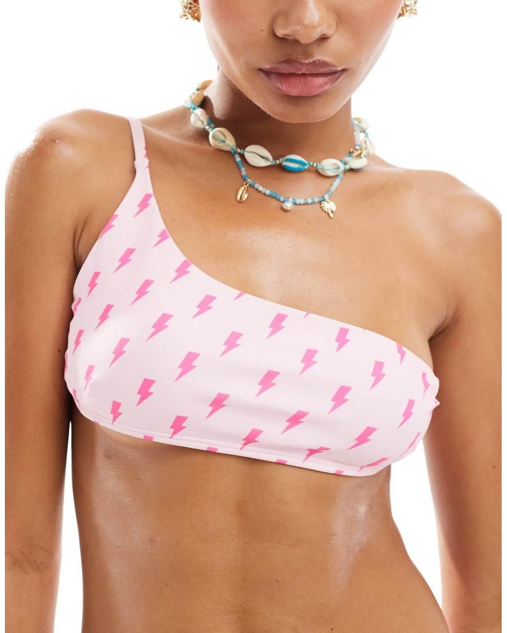 OOSC Pink Strike Of Luck Mix And Match Cold Shoulder Bikini Top