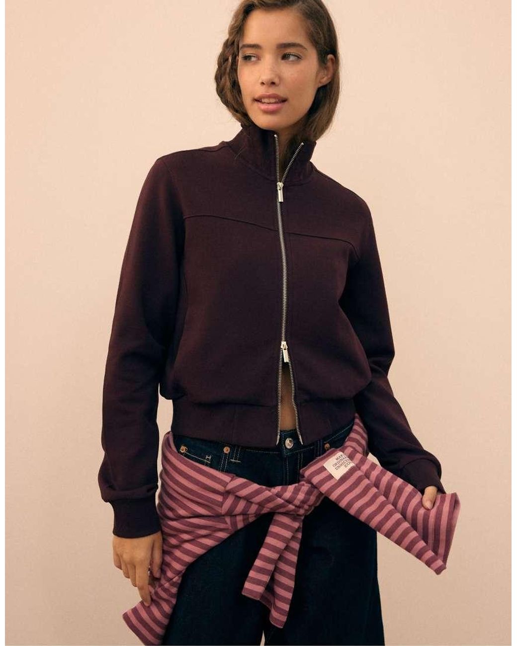 Stradivarius Purple B09 Cropped High-Neck Zip-Up Sweatshirt