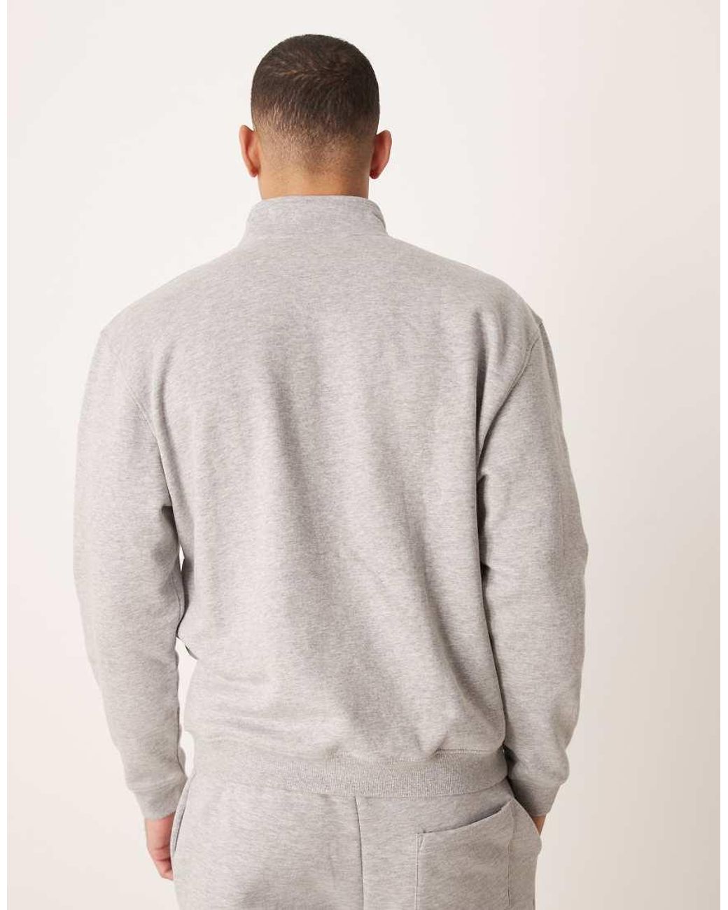 ASOS Gray Essentials Relaxed Fit Quarter Zip Sweatshirt for men