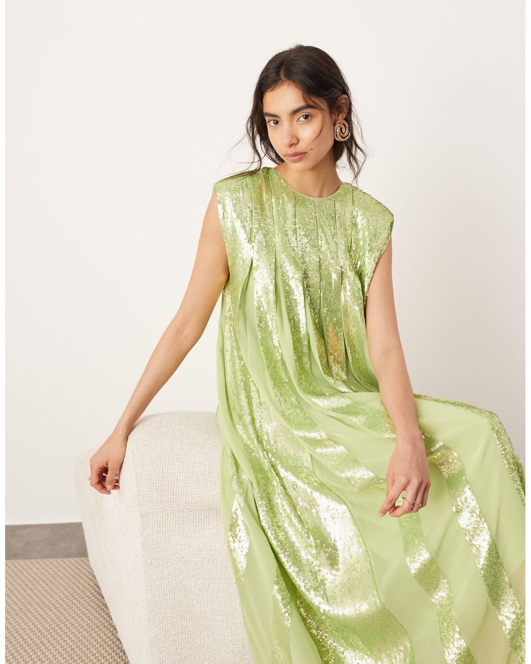 ASOS Embellished Allover Sequin Pleat Maxi Dress in Green | Lyst ASOS Embellished Allover Sequin Pleat Maxi Dress in Green | Lyst