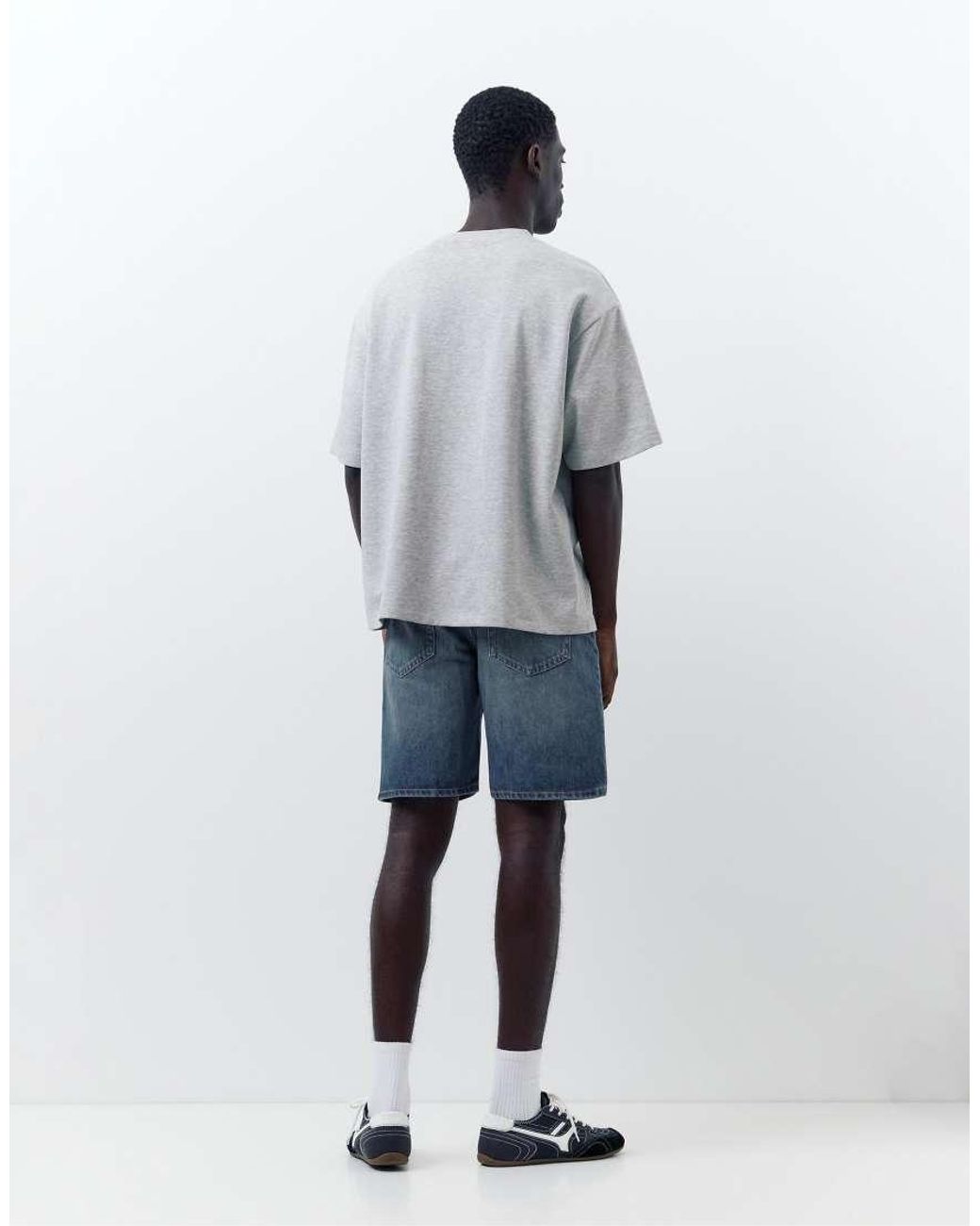 Pull&Bear White Standard Denim Bermuda Shorts for men