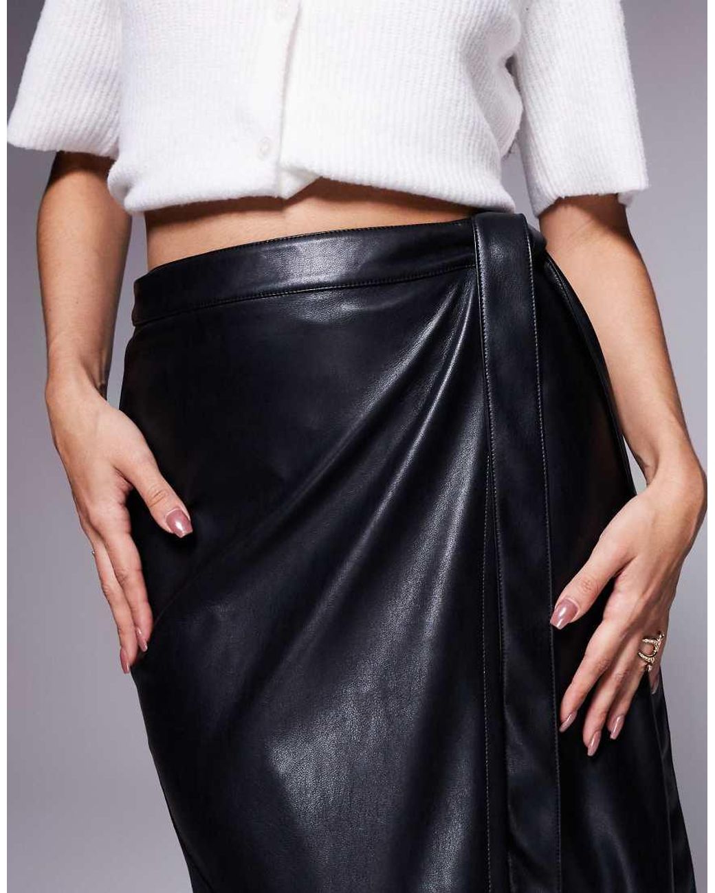 ASOS Blue Faux Leather Wrap Midi Skirt