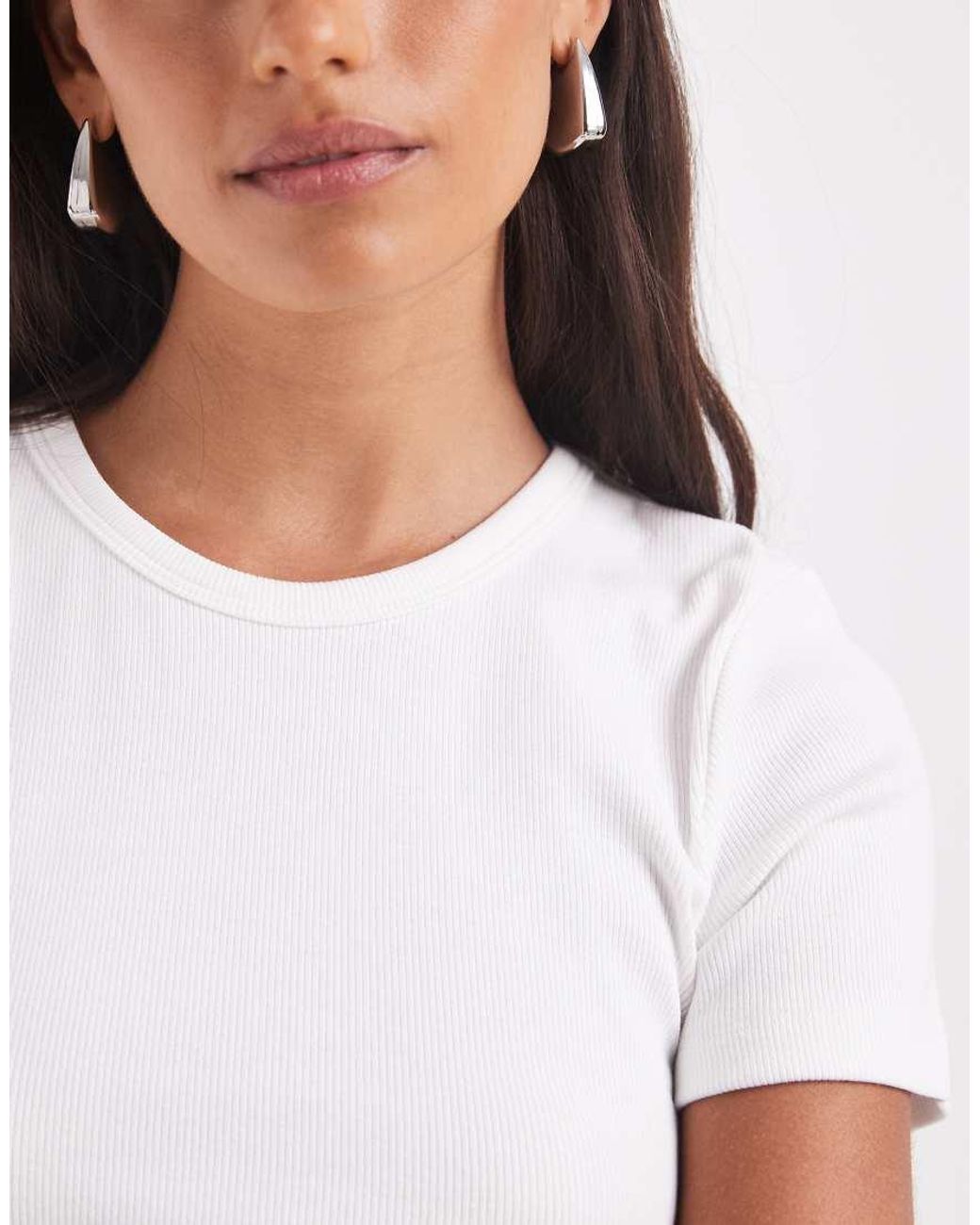 JJXX White Ribbed Fitted Tee